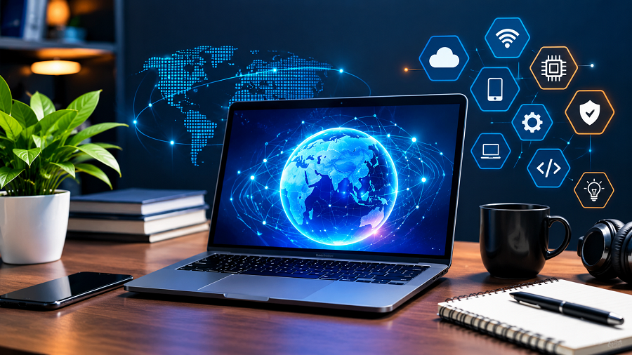 Connected Workspace with Futuristic Tech Glow
