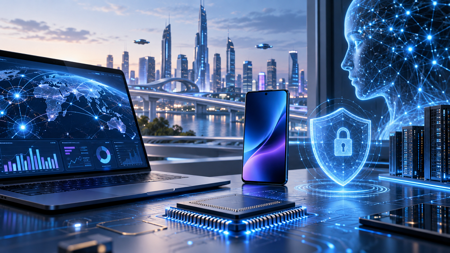 Futuristic AI Cityscape with Secure Connectivity